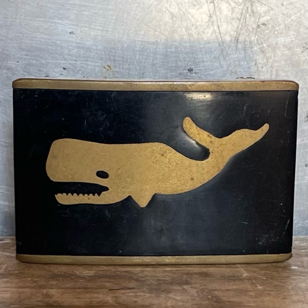 Vintage 70's - 80's Sperm Whale Solid Brass Belt Buckle with Black Epoxy Resin